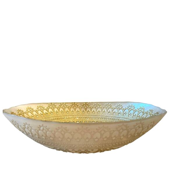 Artistic Accents Mandala Turkish Gold Lace Glass Oval Serving Bowl 12.5in New - Picture 2 of 16